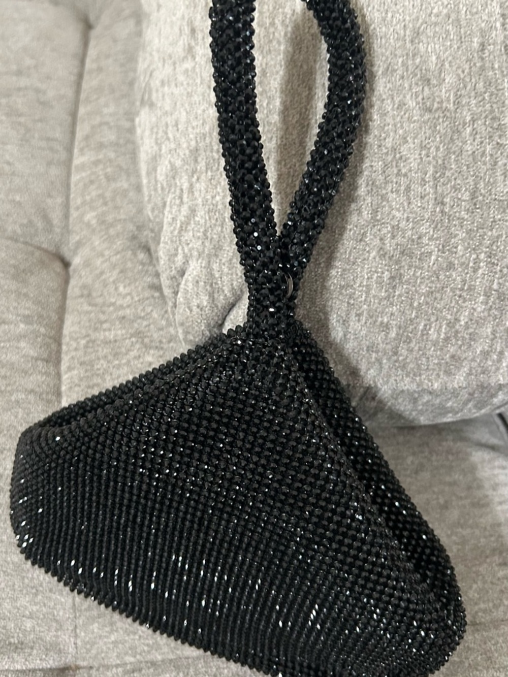 Jessica McClintock Black Beaded Mesh Evening Wristlet - Picture 2 of 8